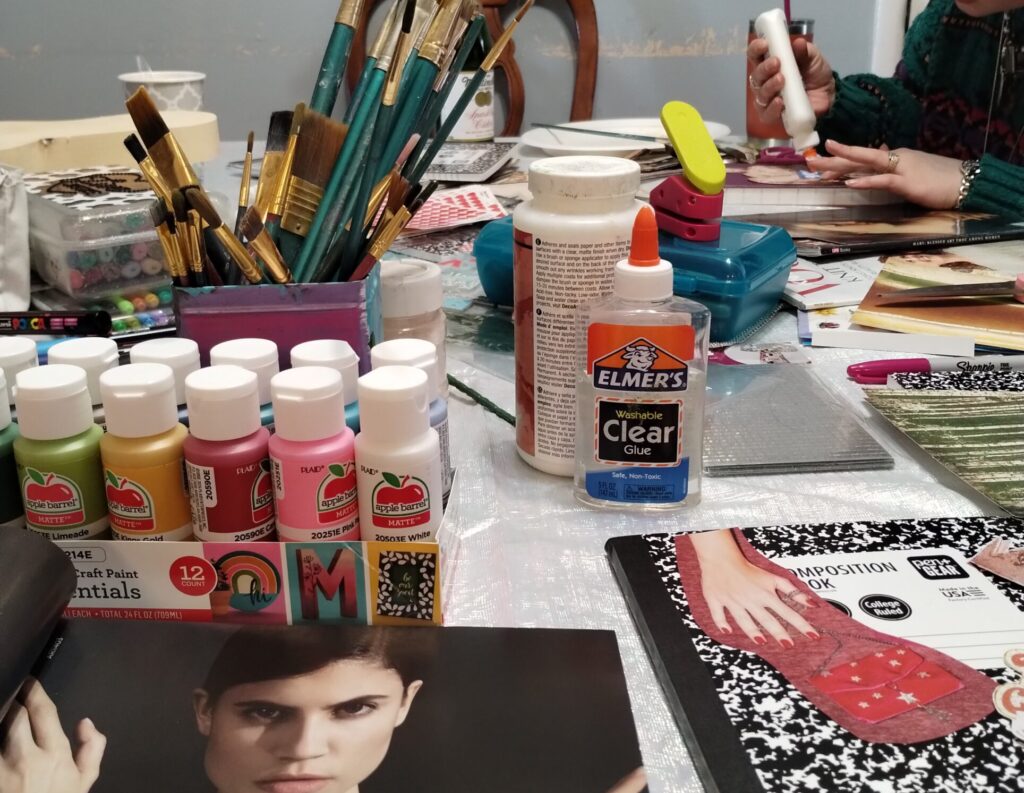 Craft supplies on a table.